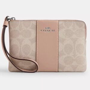 Coach Corner Zip Wristlet In Signature Canvas With Stripe